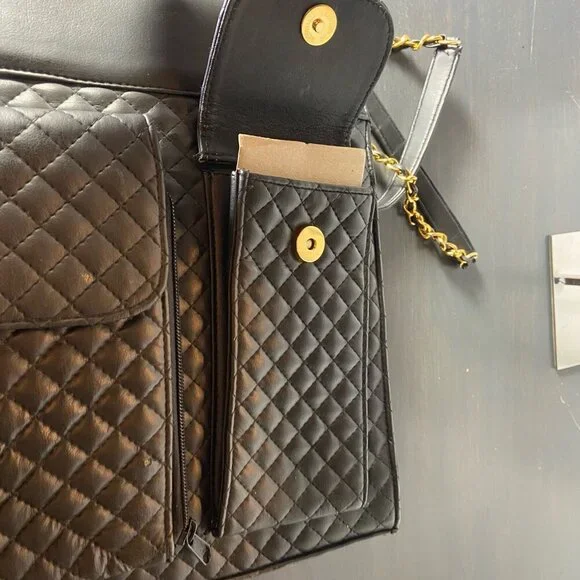 Vintage Evan-Picone Quilted Black Chain Strap Tote - NWOT - Picture 11 of 16
